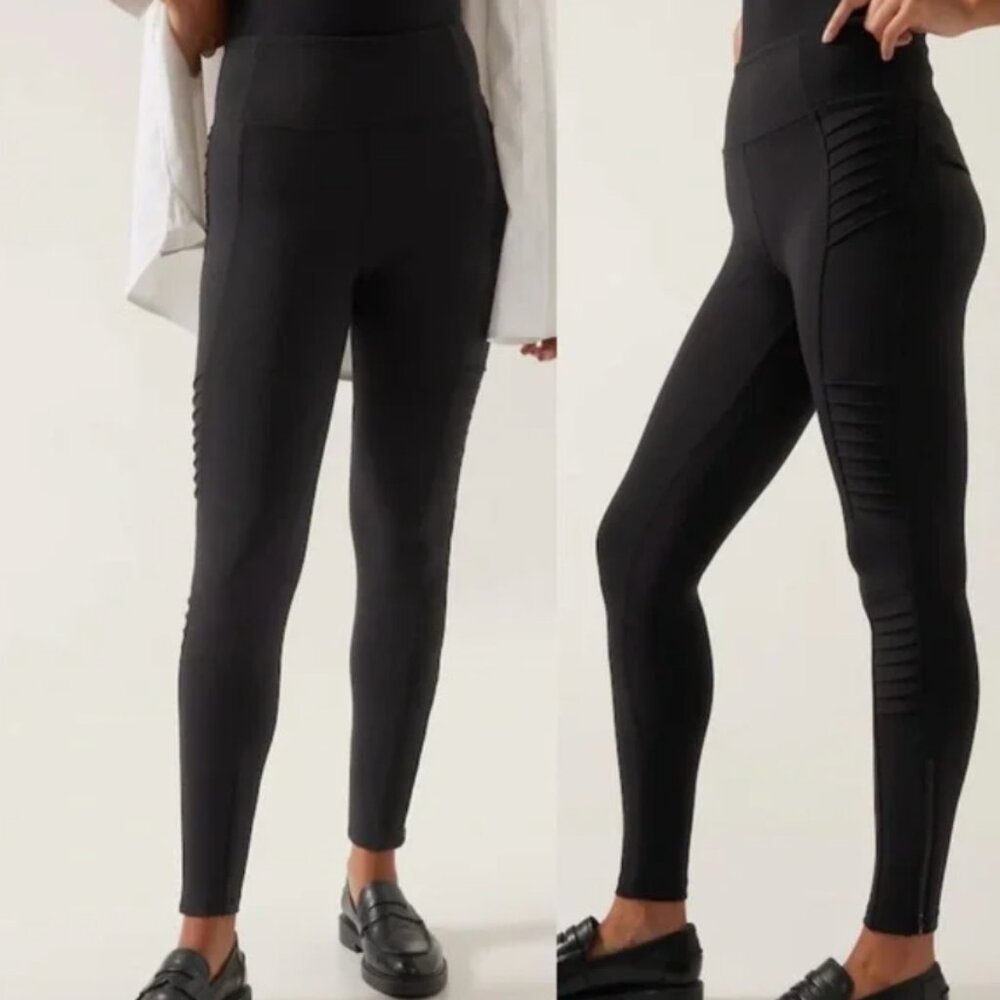 Athleta women's SP delancey moto tight‎ leggings high rise waist zipper ankle